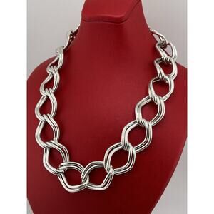 Modernist Sterling Silver 925 Double Links Necklace